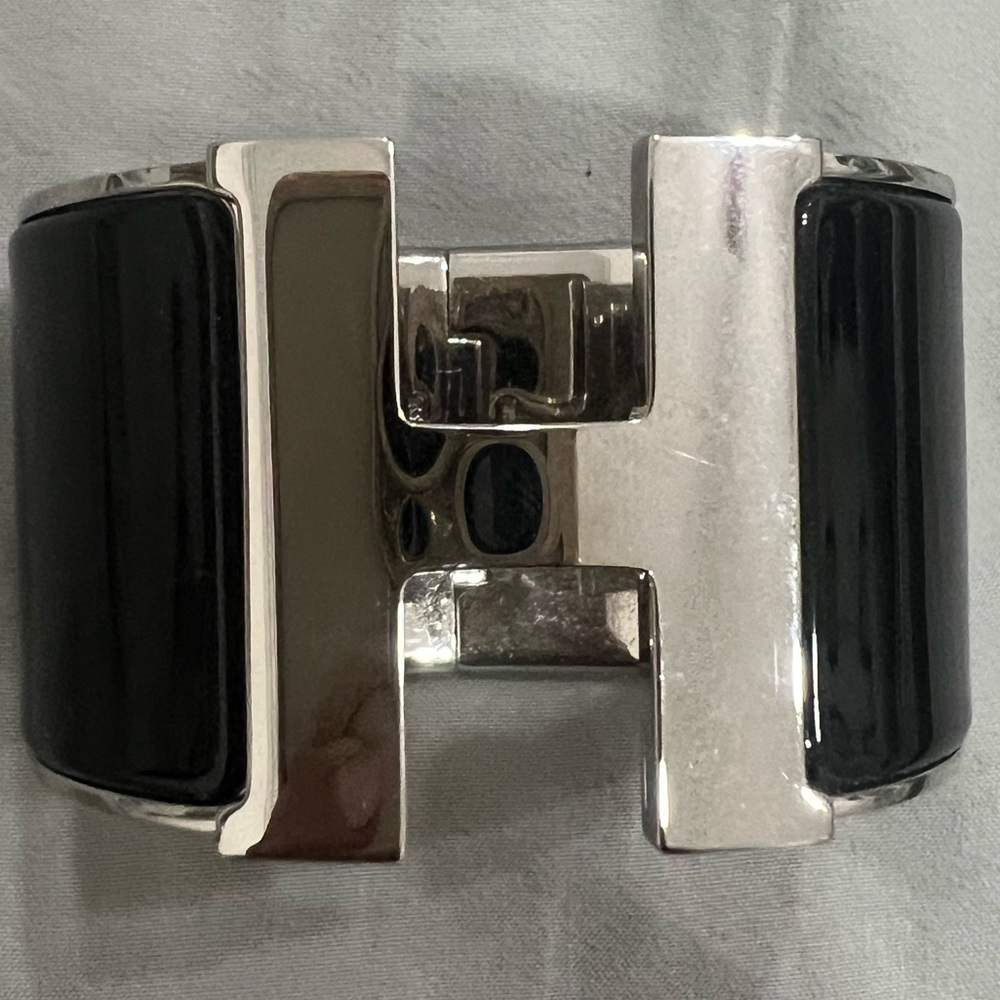 Hermes Silver/Black Extra Wide H bracelet